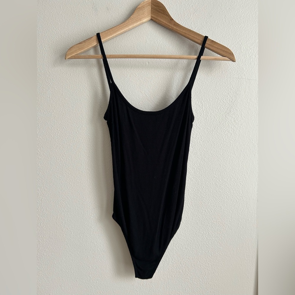 John Galt Brandy Melville Black Low Back Ribbed Bodysuit